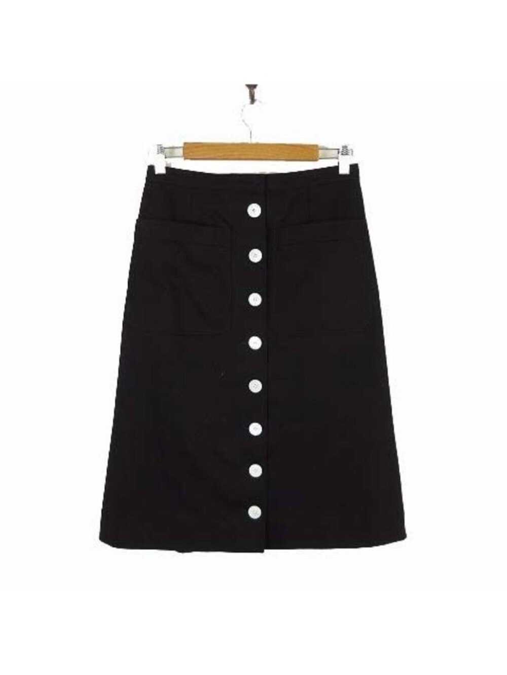 Prada Cotton Drill Skirt Midi Front Button Fabric Triangle Logo Black